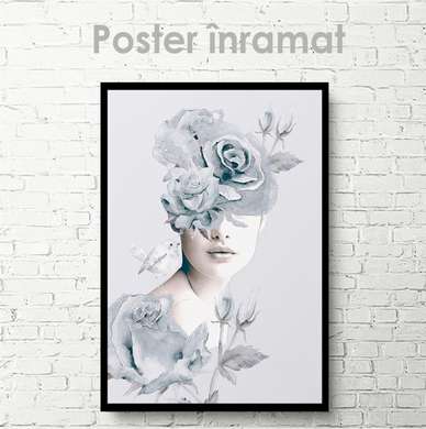 Poster - Wreath of pale blue flowers, 30 x 45 см, Canvas on frame
