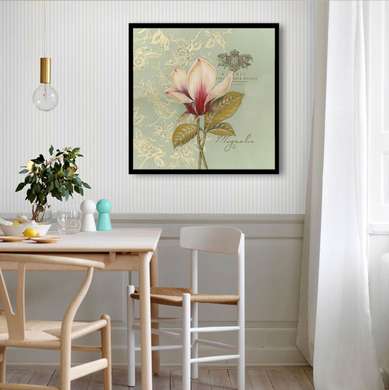 Poster - Delicate magnolia flower on a blue background, 100 x 100 см, Framed poster, Provence