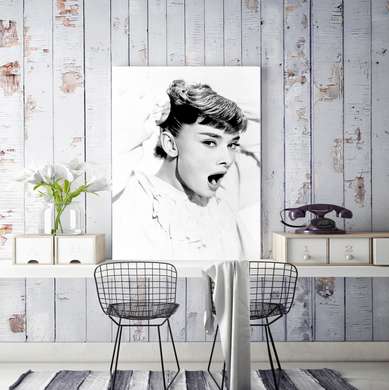 Постер - Черно белый портрет Софи Лорен, 60 x 90 см, Постер в раме, Личности