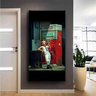 Poster - Băiatul si coca cola, 45 x 90 см, Poster inramat pe sticla