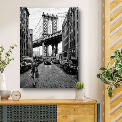 Постер - Легендарный Бруклинский мост, 60 x 90 см, Постер на Стекле в раме