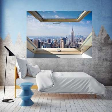 Stickere pentru pereți - Fereastra cu vedere spre New York, Imitarea Ferestrei, 130 х 85