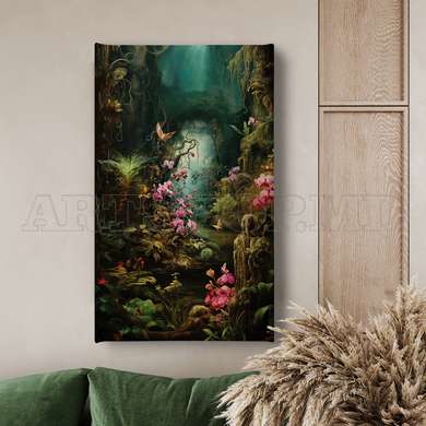 Poster - The path through the depths of the forest, 30 x 60 см, Framed poster, Botanical