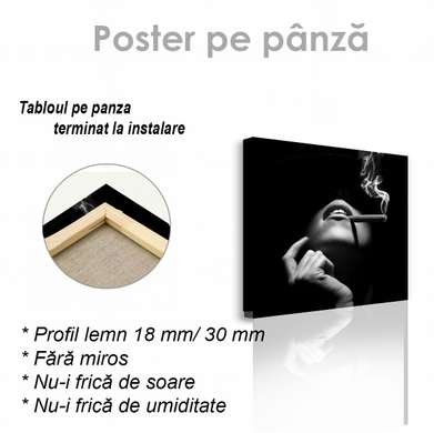 Постер - Девушка с сигаретой, 100 x 100 см, Постер на Стекле в раме, Черно Белые