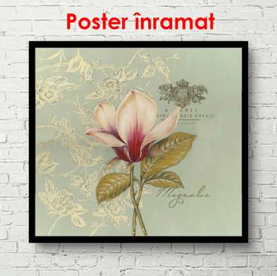 Poster - Delicate magnolia flower on a blue background, 100 x 100 см, Framed poster, Provence