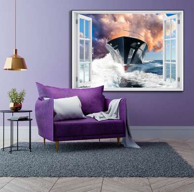 Wall Sticker - Window with a view of the boats, Window imitation