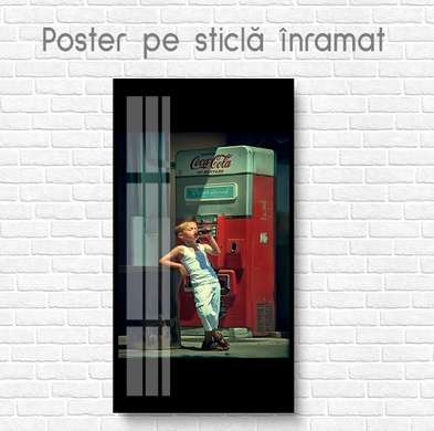 Постер - Мальчик и кока кола, 45 x 90 см, Постер на Стекле в раме