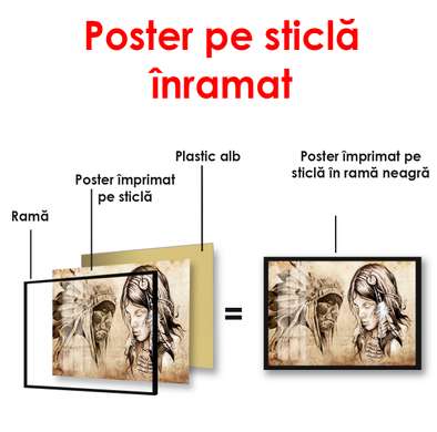 Poster - Fotografie a indienilor pe un fundal bej, 90 x 60 см, Poster înrămat, Vintage