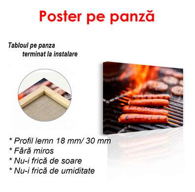 Постер - Мясо на огне, 100 x 100 см, Постер на Стекле в раме, Еда и Напитки
