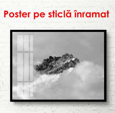 Poster - Peisajul montan alb-negru, 90 x 60 см, Poster înrămat, Alb Negru