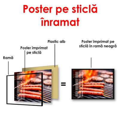 Poster - Carne pe foc, 100 x 100 см, Poster inramat pe sticla, Alimente și Băuturi