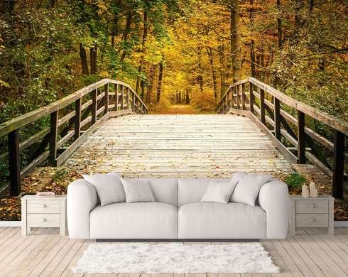 Wall Mural - Bridge in the autumn forest