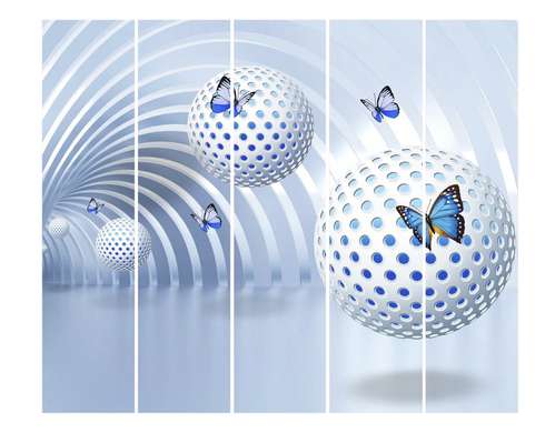 Screen - Blue butterflies against the background of a tunnel with balls., 7