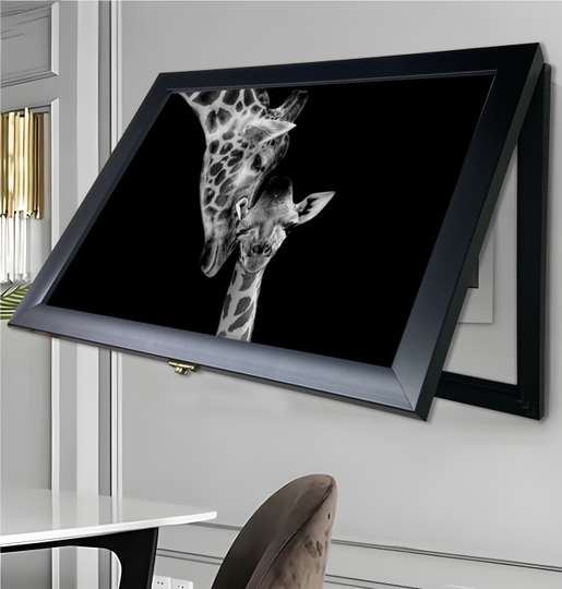 Tablou Multifuncțional - Mama și puiul de girafă, 40x60cm, Ramă neagră
