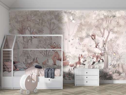 Wall mural in the nursery - Fox family in the forest