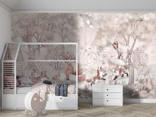 Wall mural in the nursery - Fox family in the forest