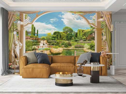 Wall Mural - View of a beautiful garden with a pond
