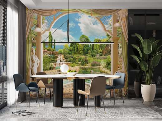 Wall Mural - View of a beautiful garden with a pond