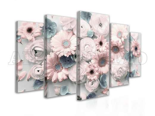Модульная картина, Цветы в нежно розовых оттенках, 206 x 115