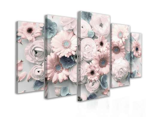 Modular picture, Flowers in pale pink shades, 108 х 60
