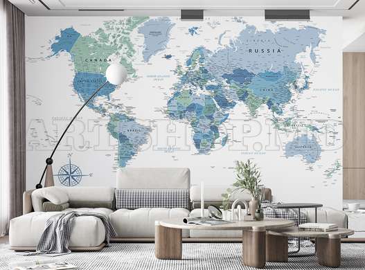 Wall mural - The world map in shades of blue on a white background