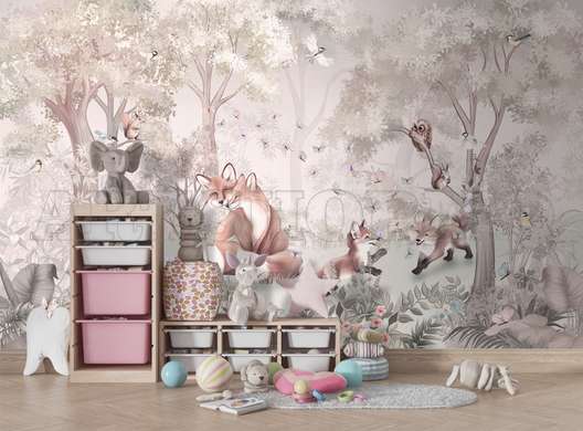 Wall mural in the nursery - Fox family in the forest