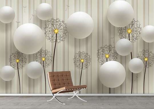 3D Wallpaper - Snowballs and white pearls on fudal in stripes