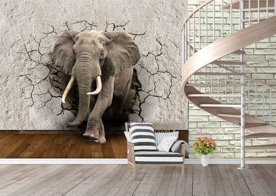 Фотообои - Слон сломал стену