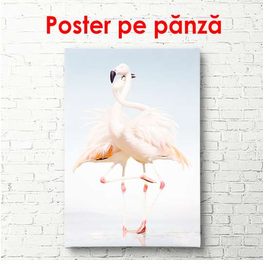 Постер - Два нежно розовых фламинго, 30 x 45 см, 30 x 60 см, Холст на подрамнике