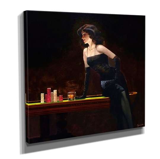Poster - Lady în rochie neagră, 40 x 40 см, Panza pe cadru