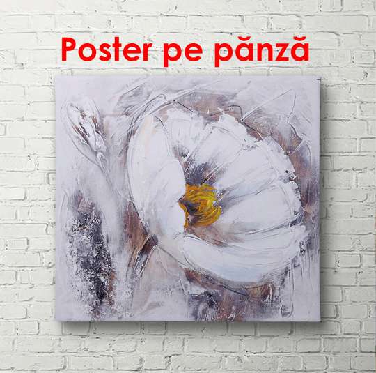 Постер - Белый цветок на стене, 100 x 100 см, Постер в раме, Цветы