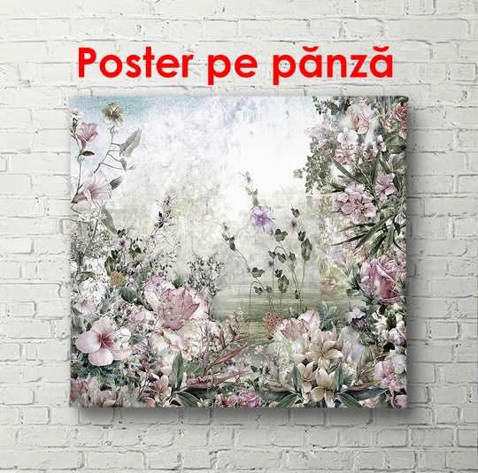 Постер - Цветочный сад, 100 x 100 см, Постер в раме