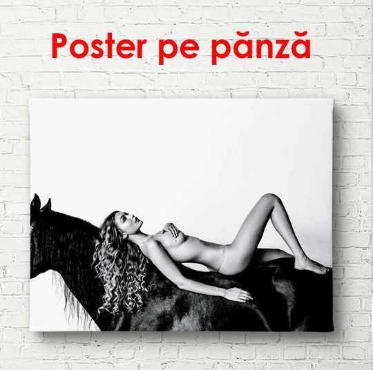 Постер - Девушка на коне, 90 x 60 см, Постер в раме, Ню