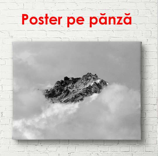 Постер - Черно белый горный пейзаж, 90 x 60 см, Постер в раме