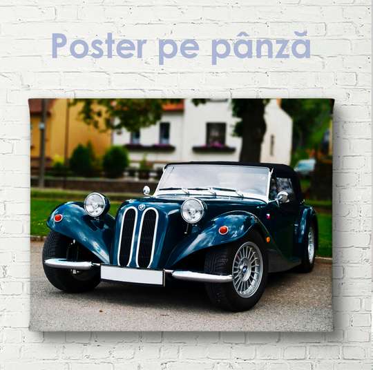 Poster - Mașină retro clasică în negru, 45 x 30 см, Panza pe cadru
