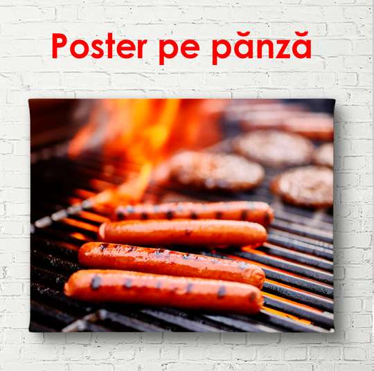 Постер - Мясо на огне, 100 x 100 см, Постер на Стекле в раме