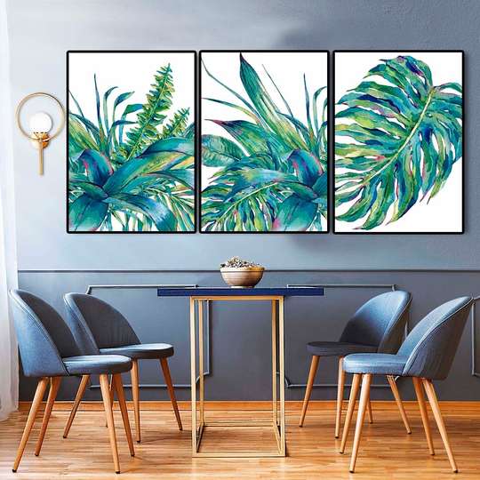 Постер - Зеленые растения, 60 x 90 см, Постер на Стекле в раме, Наборы