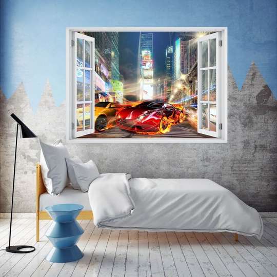 Wall Sticker - 3D window with a view of the terrace in Hawaii, Window imitation