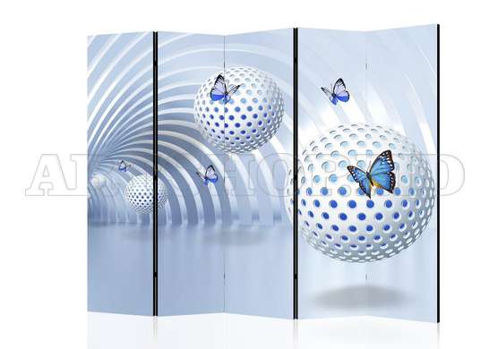 Screen - Blue butterflies against the background of a tunnel with balls., 3