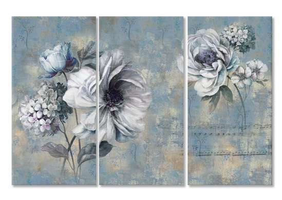Tablou Pe Panza Multicanvas, Flori albastre abstracte., 70 x 50