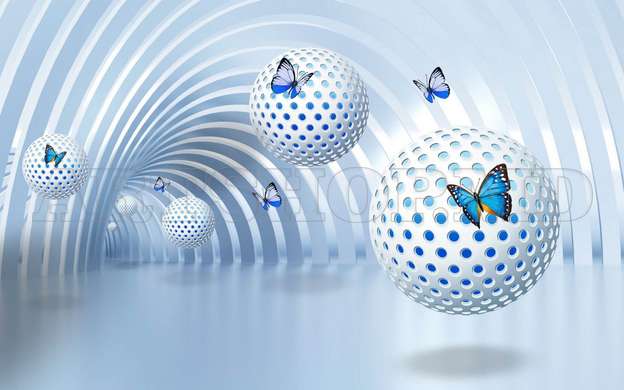 Screen - Blue butterflies against the background of a tunnel with balls., 3