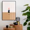 Poster - Girl in dress with pink balloon, 60 x 90 см, Framed poster on glass, Minimalism