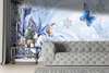 Wall Mural - Blue flowers and butterflies with snowflakes