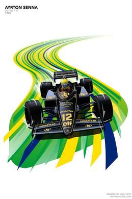 Постер - Формула 1 на зеленой полосе, 30 x 45 см, Холст на подрамнике