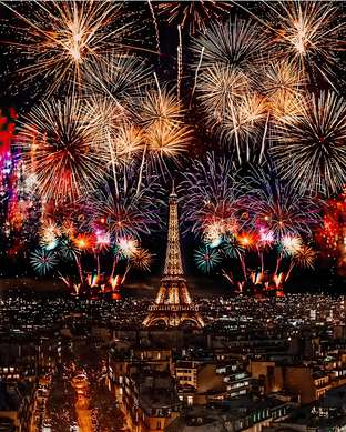 Poster - Focurile de artificii si turnul Eiffel, 30 x 45 см, Panza pe cadru, Orașe și Hărți