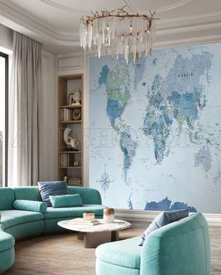 Wall mural - World map in shades of blue