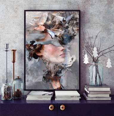 Poster - Porumbei, 30 x 45 см, Panza pe cadru, Pictura