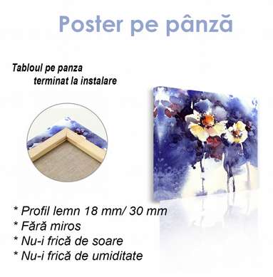 Poster - Flori de violete în acuarelă, 40 x 40 см, Panza pe cadru, Flori