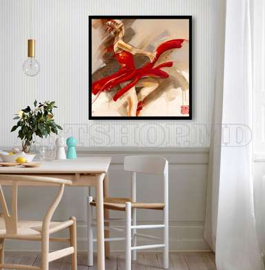Постер - Девушка в красном, 40 x 40 см, Холст на подрамнике, Живопись