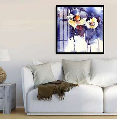 Постер - Сиреневые цветы в акварели, 40 x 40 см, Холст на подрамнике, Цветы